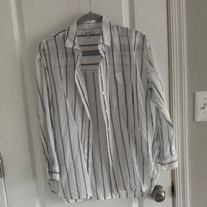 Madewell White and Blue Striped Blouse